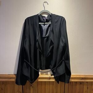 Long Tall Sally Black Open Front Tie Waist Blazer Sz 14 Business Career Office